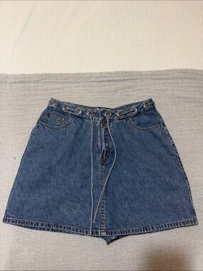 Northcrest Dark Blue Denim A-Line Skirt with Grommet Waist